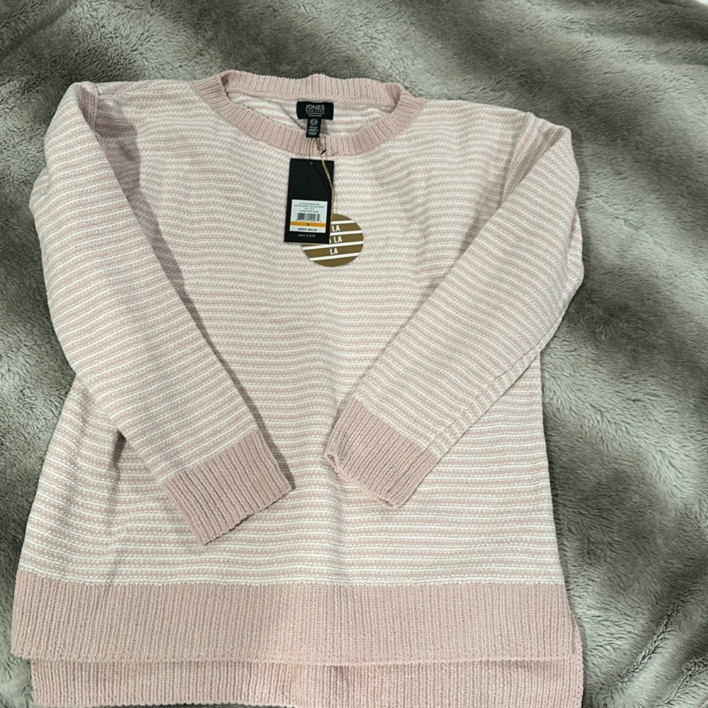 Pink/ white striped sweater